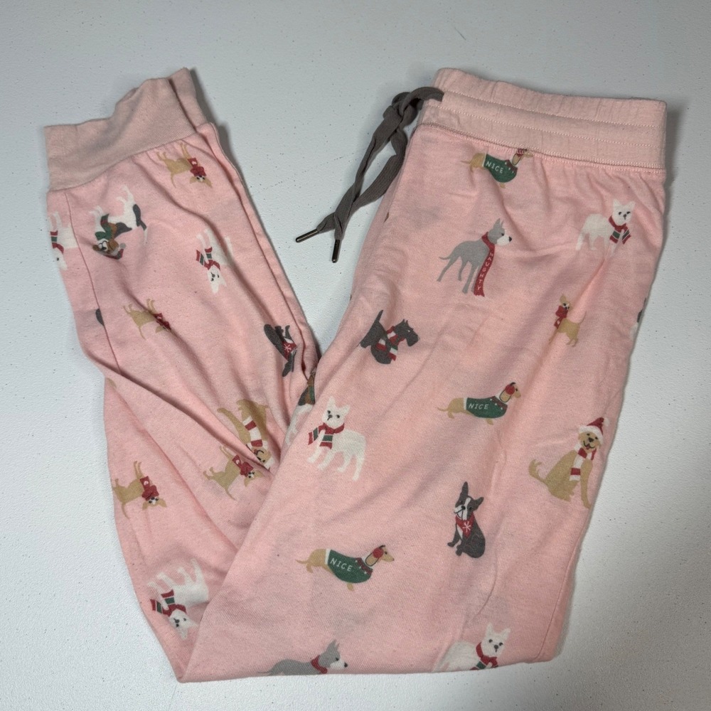 PJ Salvage Pajama Joggers S Pink Holiday Dog Print Drawstring Waist